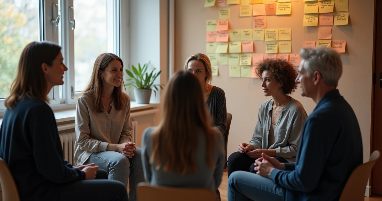 Equipe de trabalho em círculo vivenciando dinâmica terapêutica 