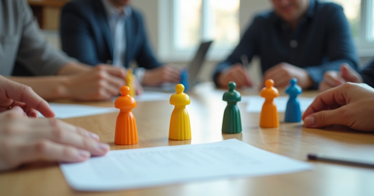 Representação visual de dinâmica sistêmica com bonecos em uma mesa