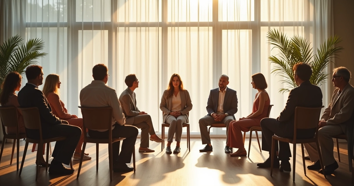Grupos de pessoas representando um conflito sentados em círculo 