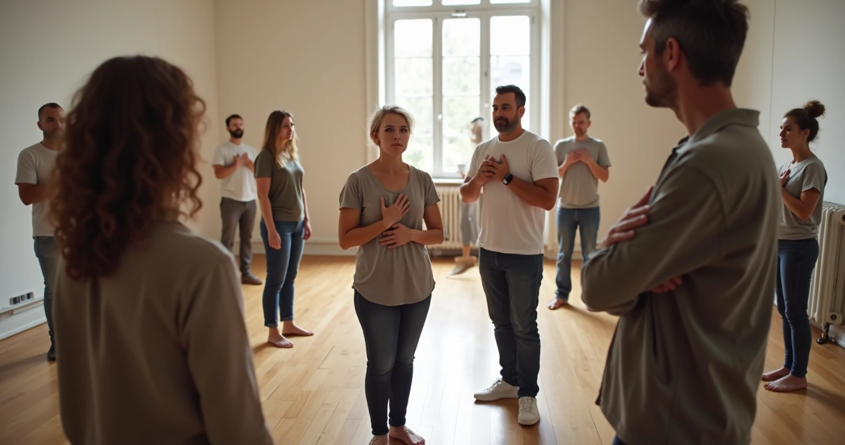Grupo de pessoas fazendo dinâmica de constelação sistêmica 
