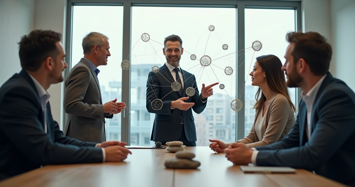Equipe participando de constelação sistêmica com mediador 