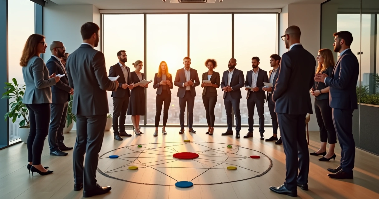 Equipe multicultural em círculo em sala de reunião moderna 