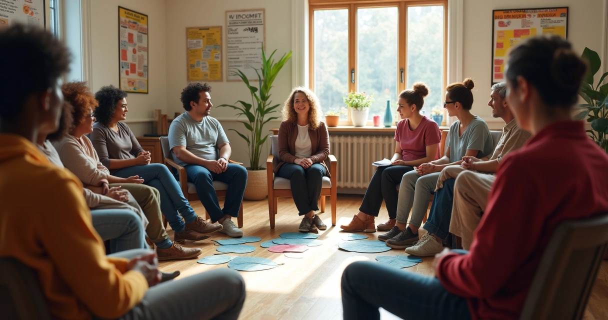 Grupo reunido em círculo participando de constelação sistêmica