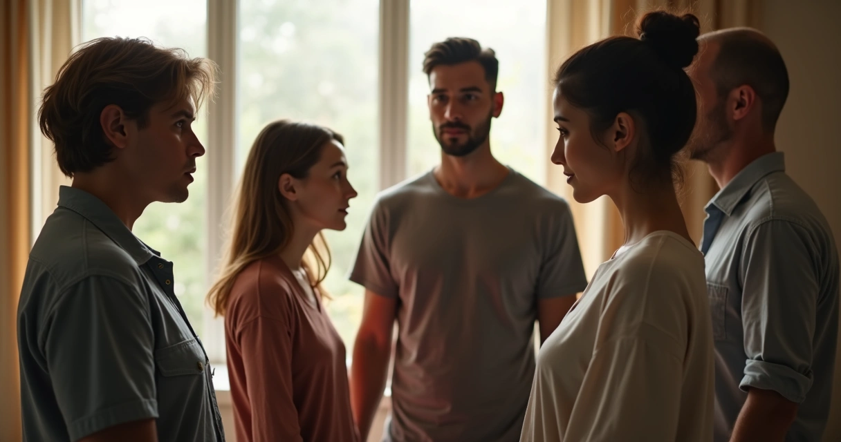 Personas de pie en círculo representando una constelación familiar