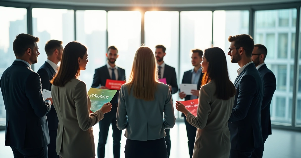 Equipo representando roles organizacionales en un taller