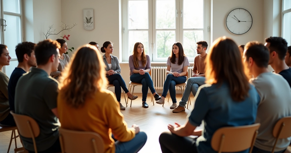 Grupo de personas participando en una dinámica de constelación familiar 