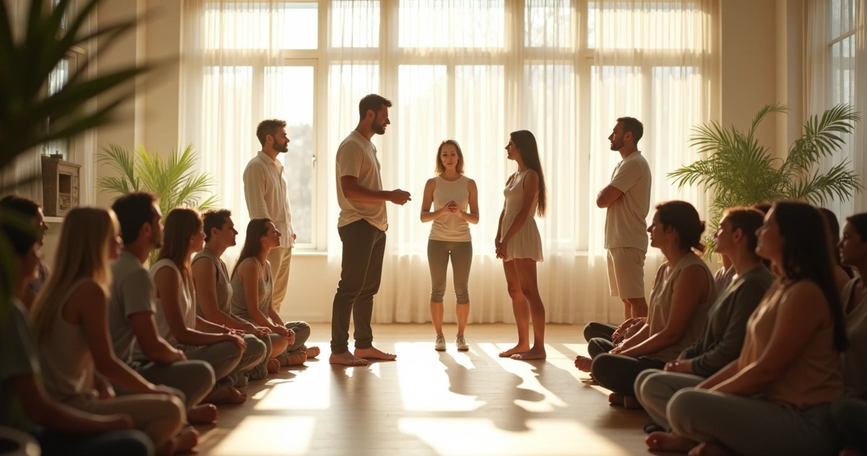 Group session forming constellation with facilitator