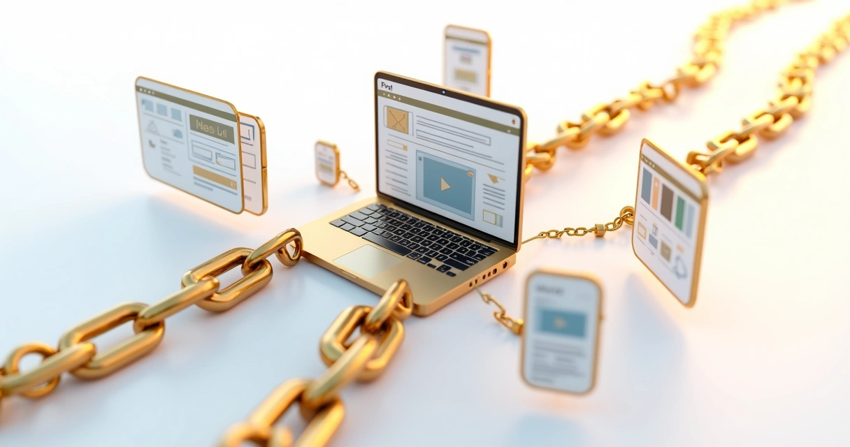 Representação visual de criação de backlinks entre sites 