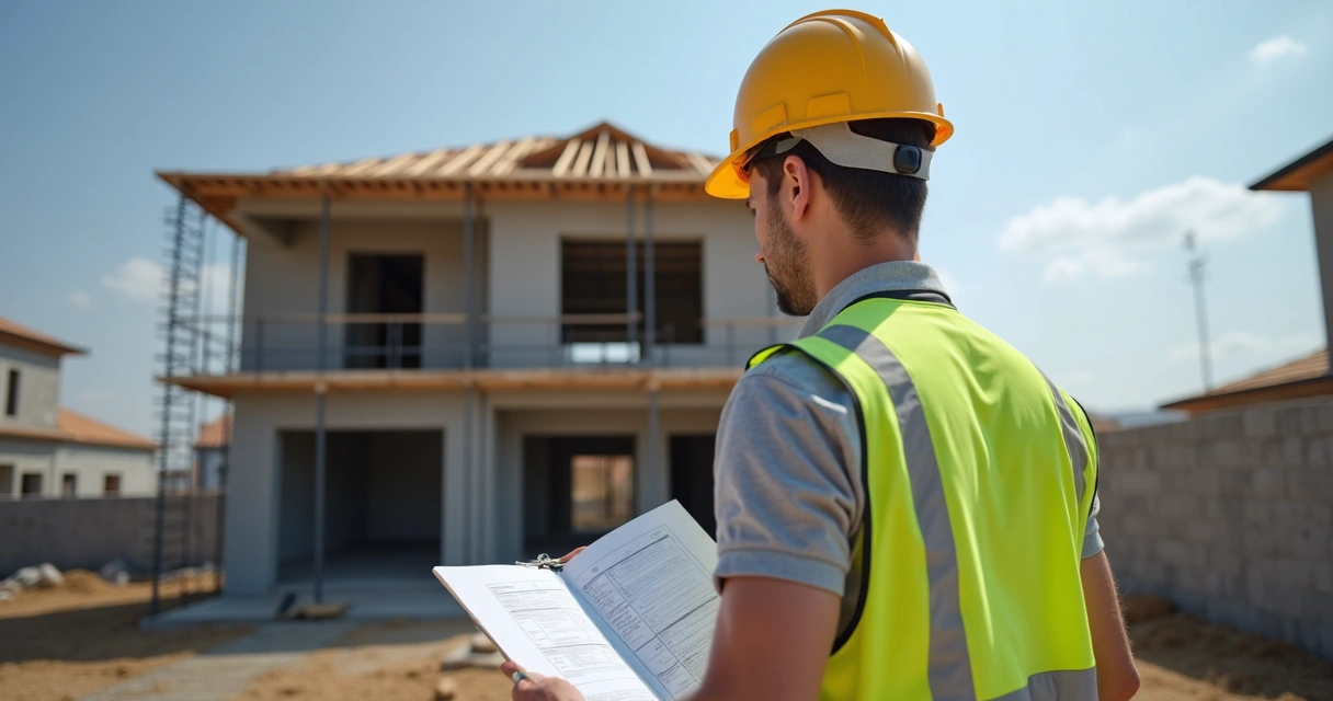 Engenheiro vistoriando obra residencial em construção 