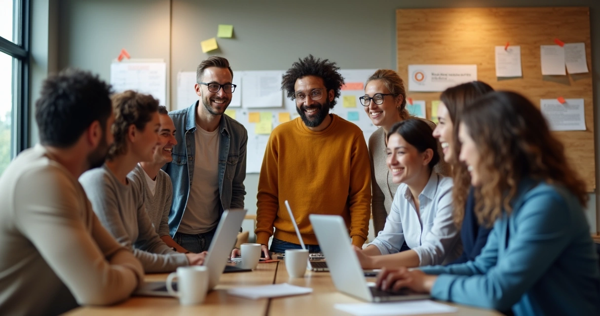 Equipe celebrando conquista em ambiente de trabalho