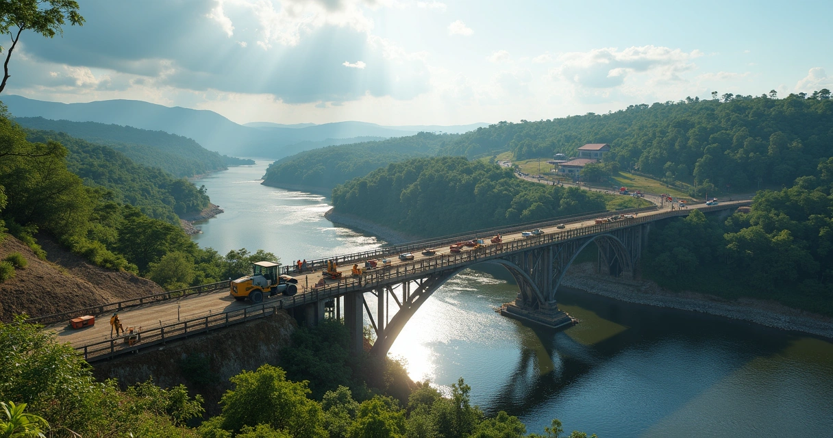 Obra de infraestrutura com ponte em construção 
