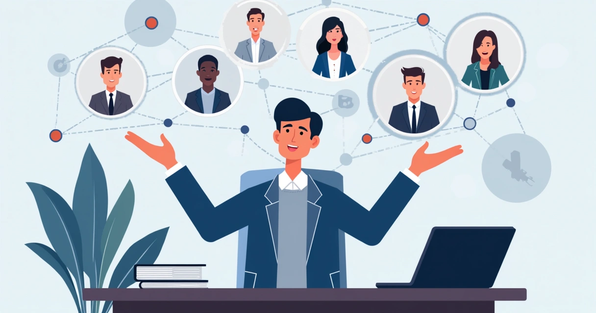 Líder B2B interagindo com rede de conexões 