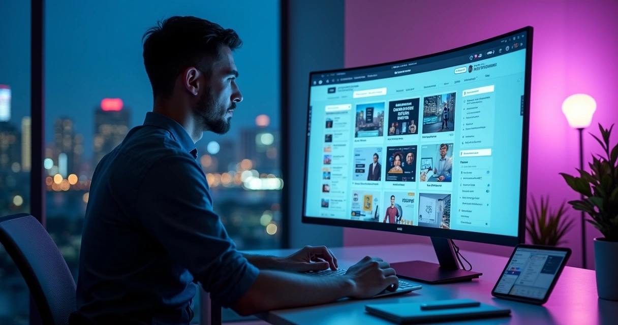 Profissional criando site em interface futurista com recursos de inteligência artificial 
