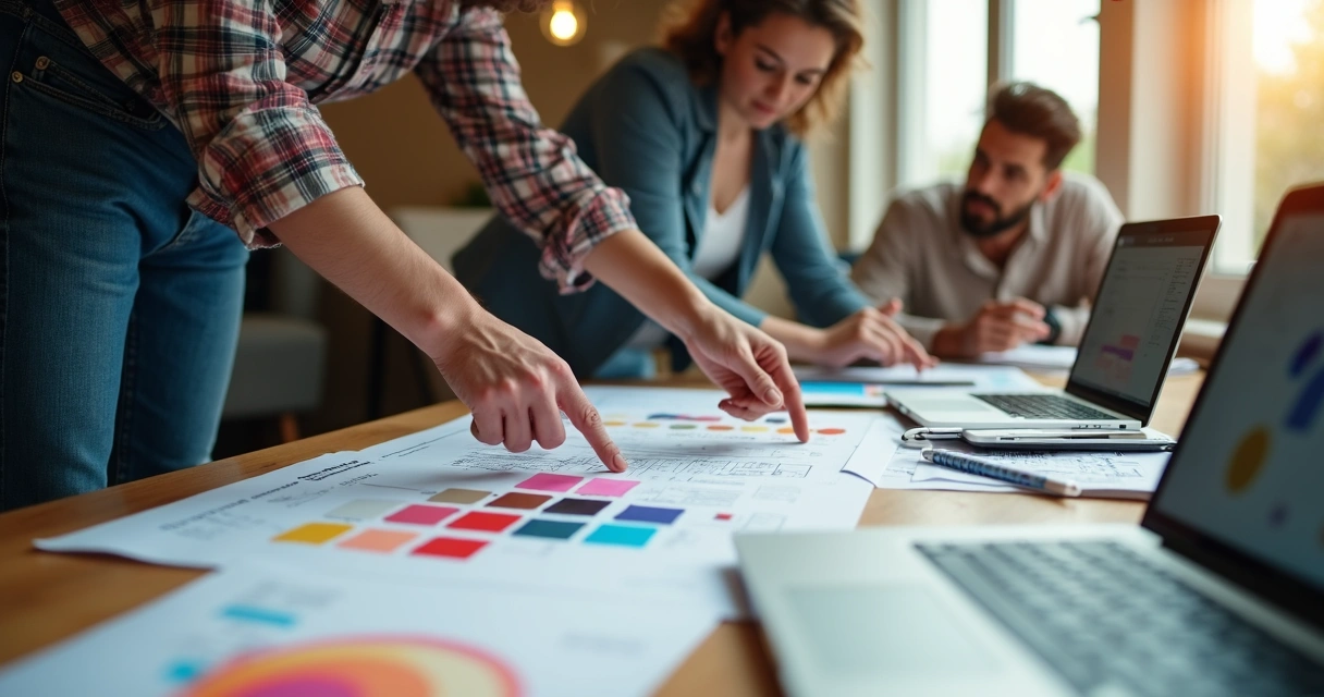 Profissionais trabalhando em layout de site personalizado para empresa 