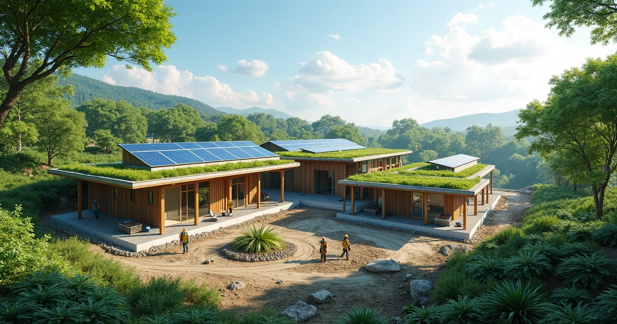 Obra de construção sustentável integrada à paisagem verde 