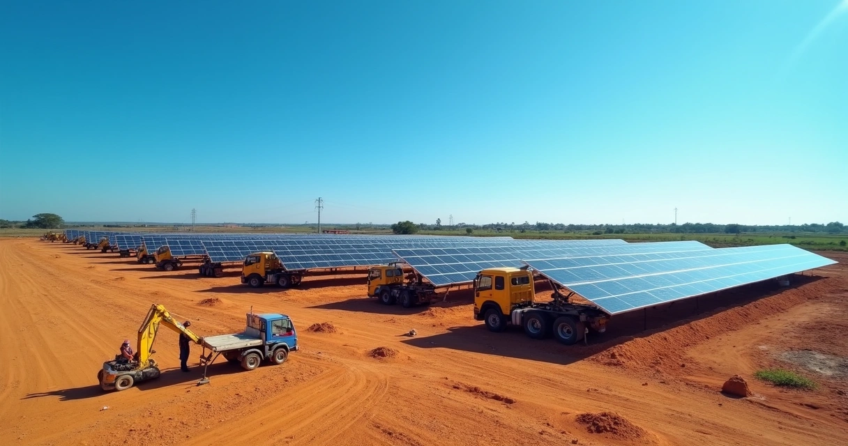 Obra de usina solar em terreno no Nordeste brasileiro 