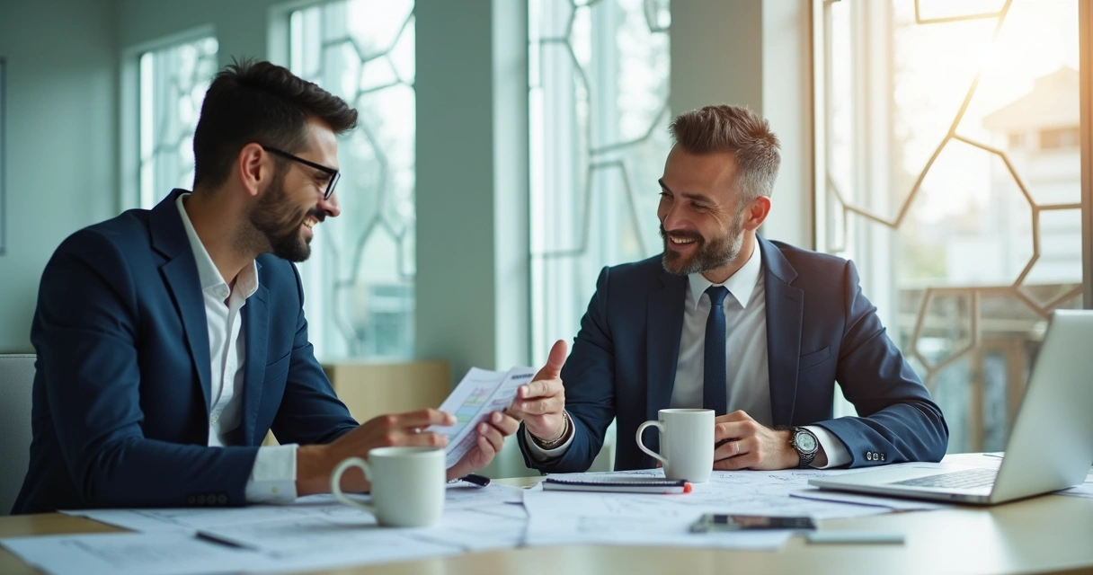 Construction business owner meets accountant in office 