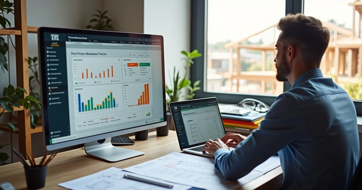 Construction accounting software dashboard on laptop 