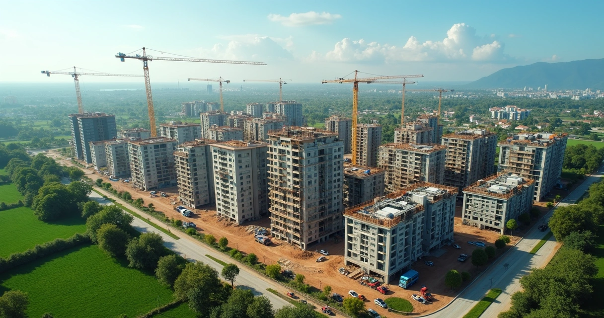 Vista aérea de cidade do interior com pequenas construtoras e obras imobiliárias