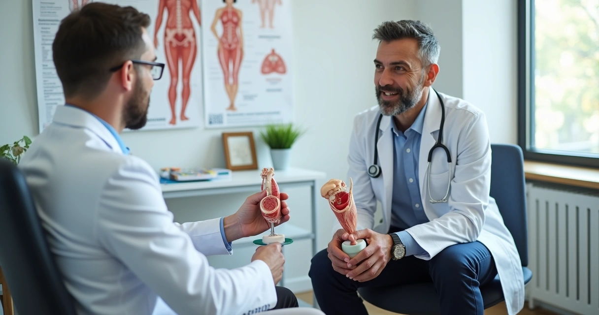 Paciente recebendo orientação sobre aumento peniano em consultório especializado 