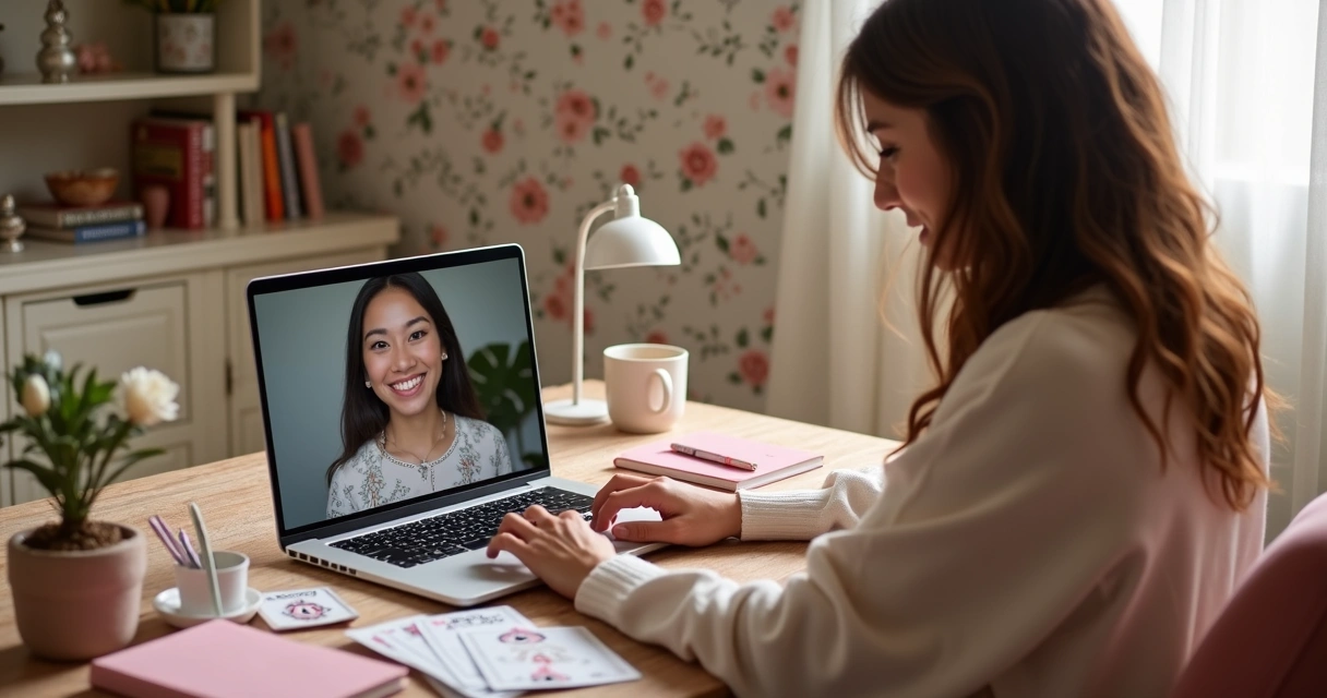 Consultora de baralho cigano online falando com cliente via chat 