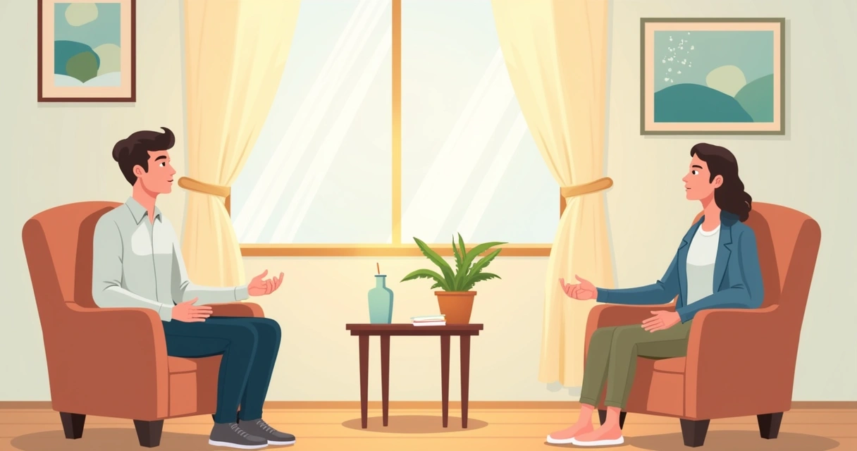 Ambiente de consulta amorosa com cadeira confortável, luz suave e notas sobre mesa.