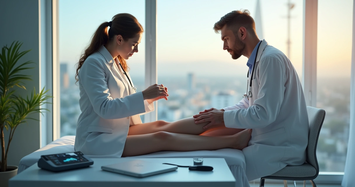 Paciente em consulta angiologista em clínica vascular moderna 