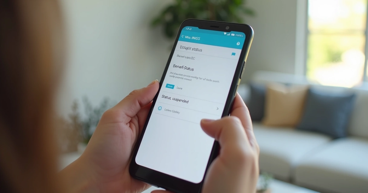 Tela de celular exibindo o aplicativo Meu INSS com o status do benefício aberto.