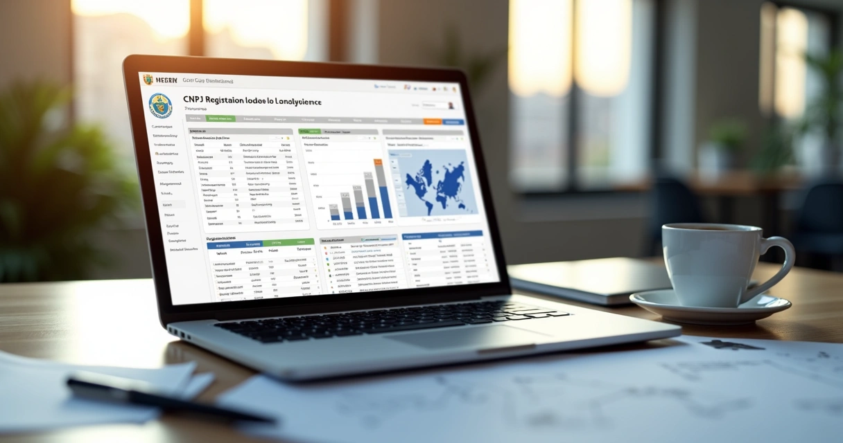 Tela de computador exibindo painel de informações cadastrais de empresas 