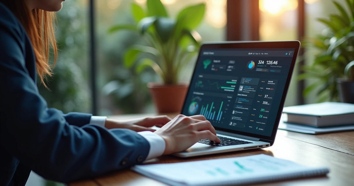 Pessoa usando notebook para consultar dados de empresa 