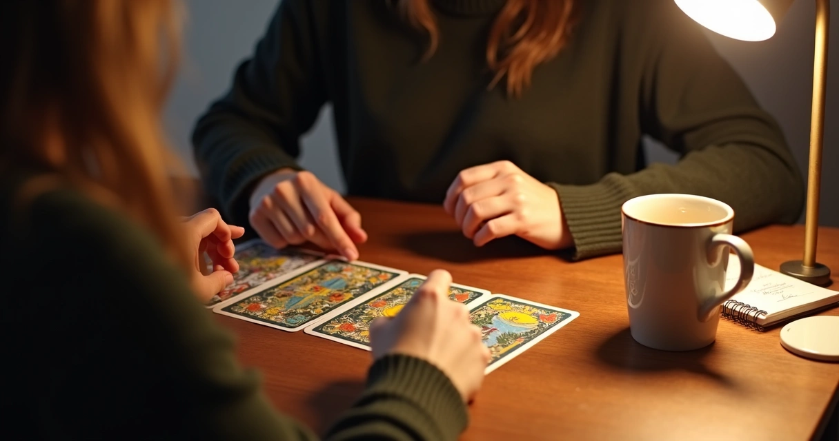 Pessoa consultando cartas ciganas em casa 
