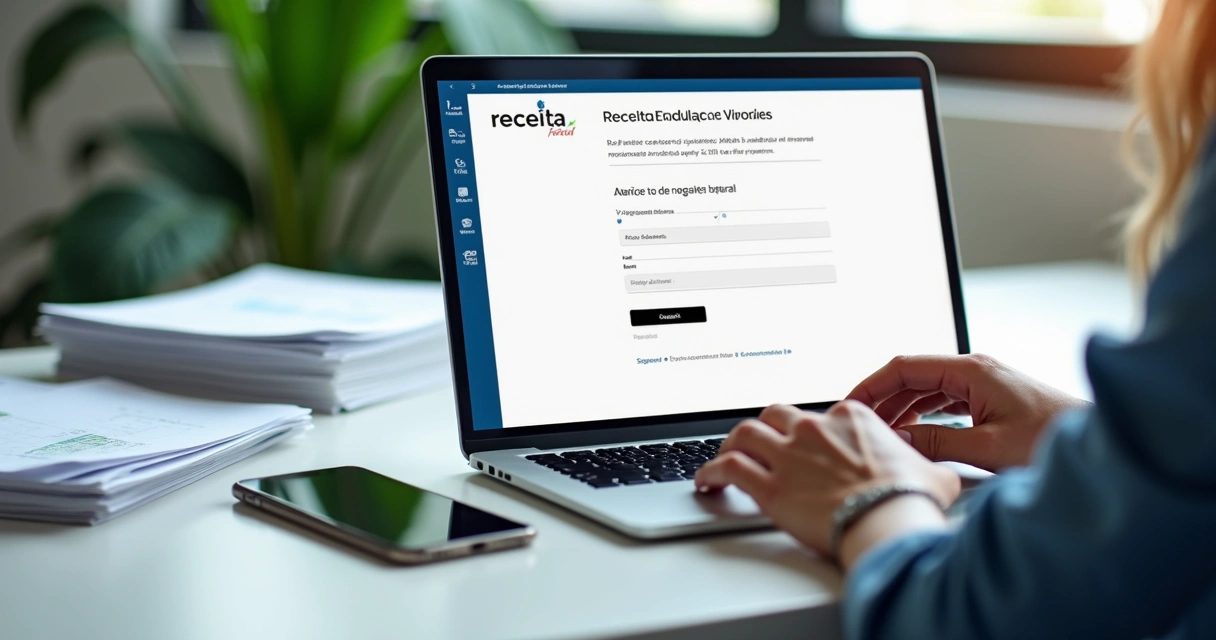 Pessoa usando notebook para acessar certidão da Receita Federal 