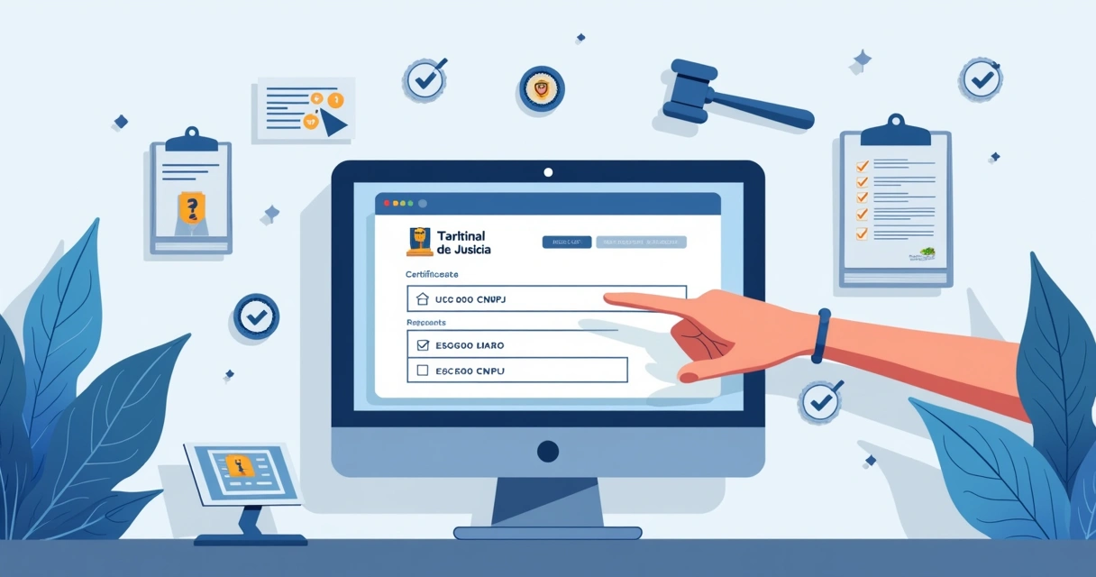 Tela de computador mostrando consulta de certidão no site do Tribunal de Justiça 