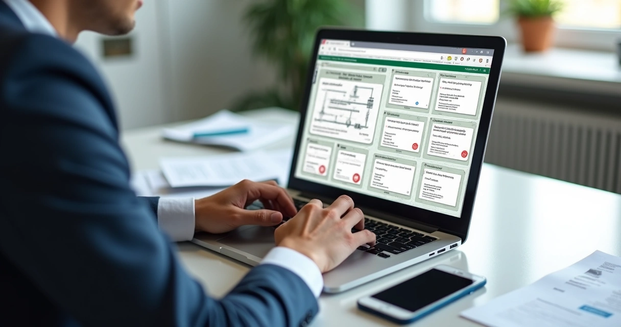 Consulta CNPJ: Guia Prático para Imobiliárias e Advogados Imobiliário consultando certidões digitais em notebook