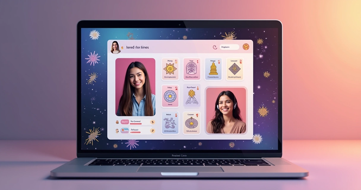 Página de site com chat online de consulta tarot em destaque 