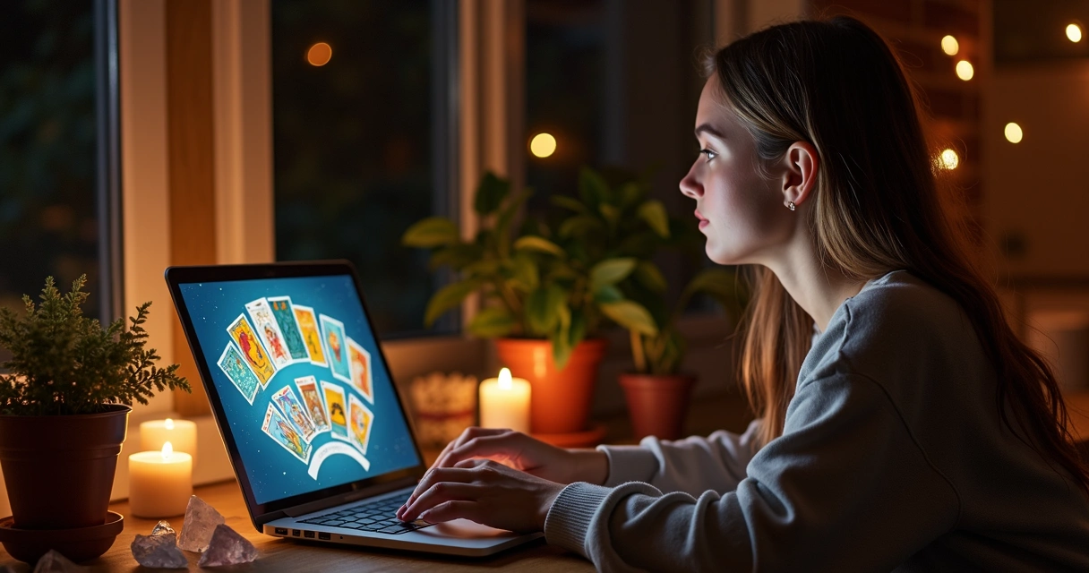 Pessoa realizando uma consulta de tarot cigano online em um notebook 