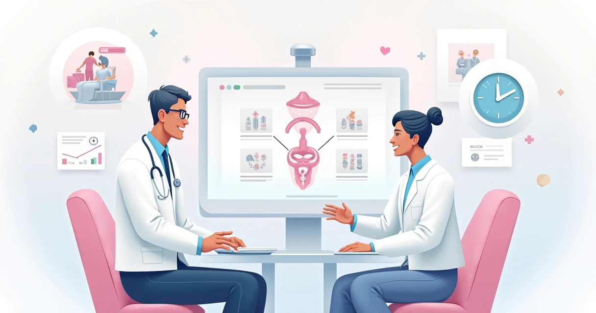 Consulta médica sobre cirurgia bariátrica robótica com doctor e paciente em ambiente calmo.
