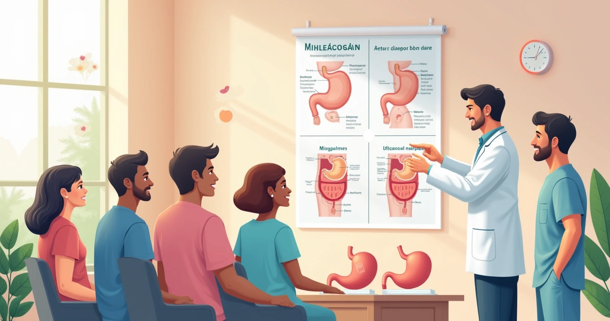Consulta médica sobre cirurgia metabólica, mostrando um médico e pacientes discutindo opções de saúde.