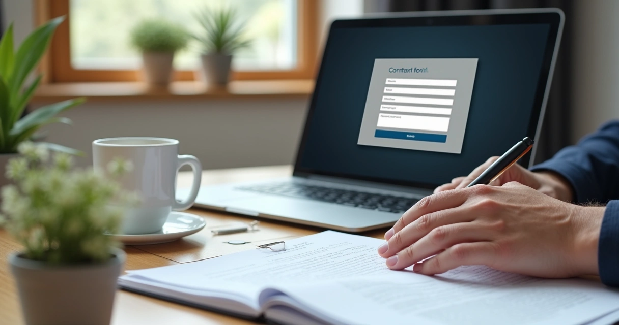 Pessoa preenchendo formulário em site jurídico no notebook 
