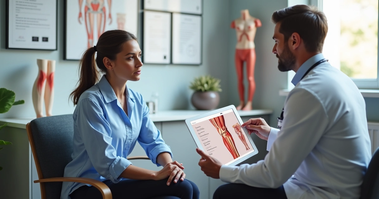 Paciente em consulta vascular entendendo sobre varizes 