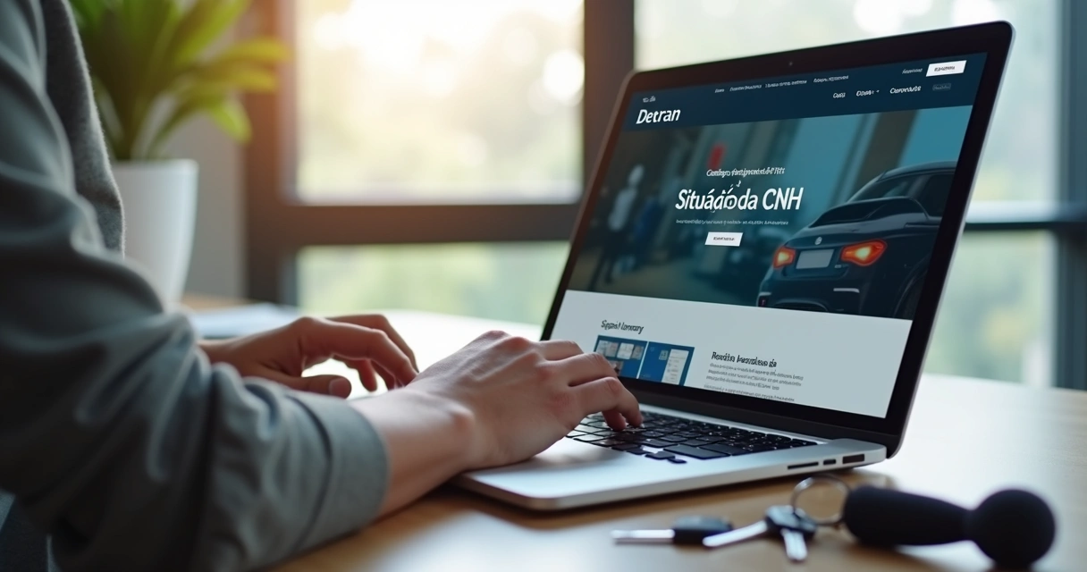 Pessoa acessando site do Detran no notebook para consultar CNH
