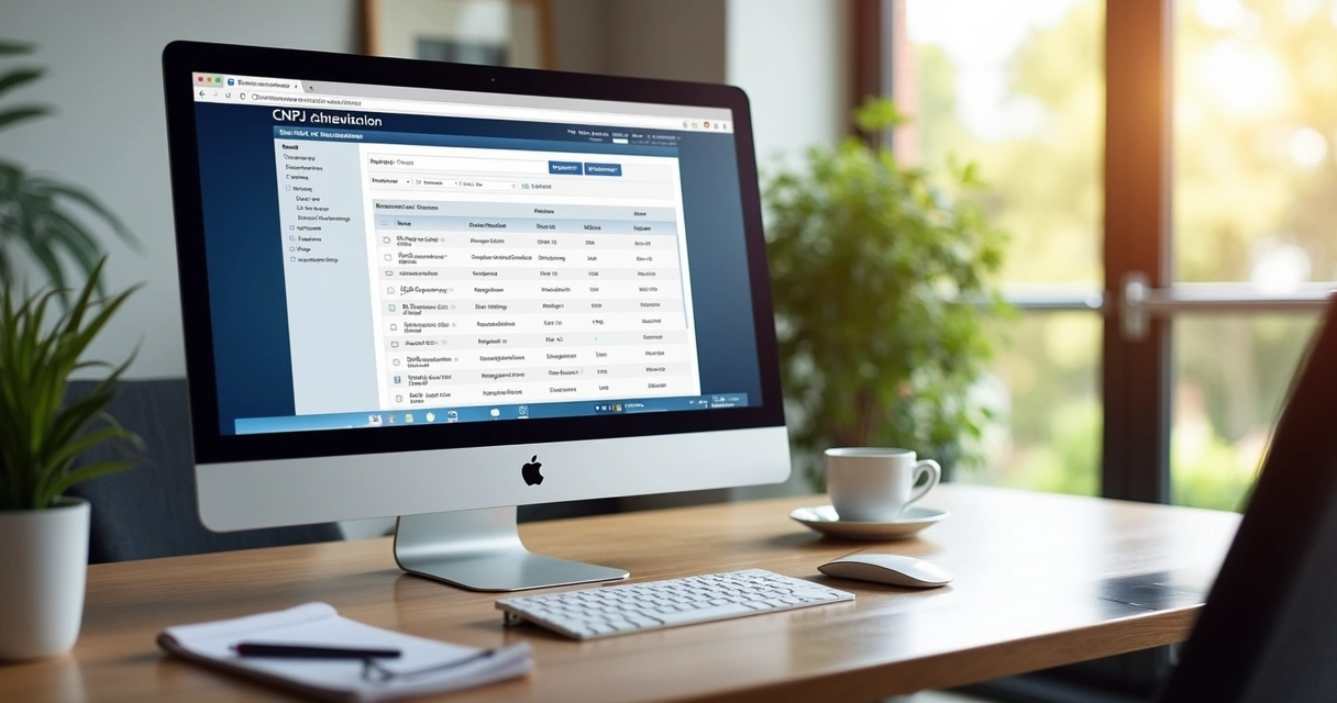 Página da Receita Federal com campo de busca do CNPJ aberto em um notebook 
