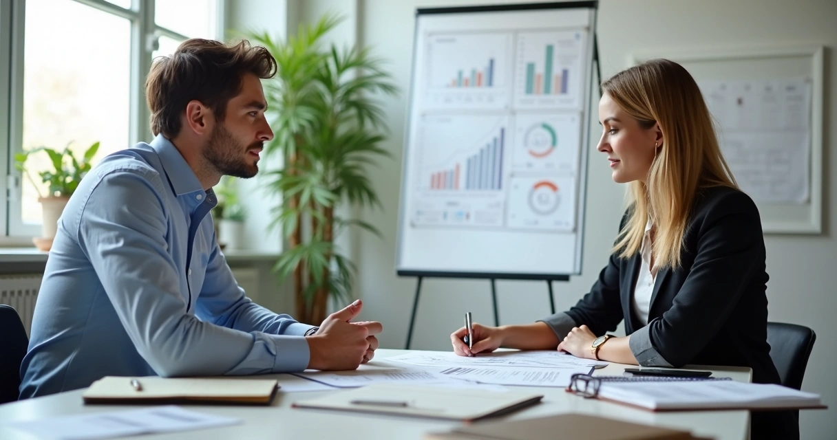 Empresário reunido com contador analisando documentos de empresa