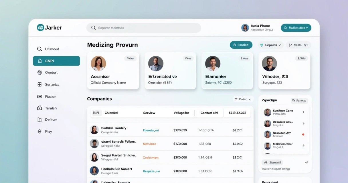 Como fazer busca de empresas e enriquecer seus dados B2B 2 Tela de plataforma SaaS exibindo dados de CNPJ de empresa, contatos e faturamento