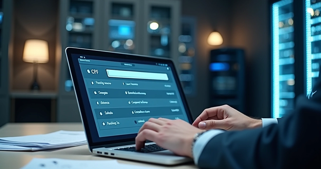 Pessoa consultando informações cadastrais pelo CPF em notebook 