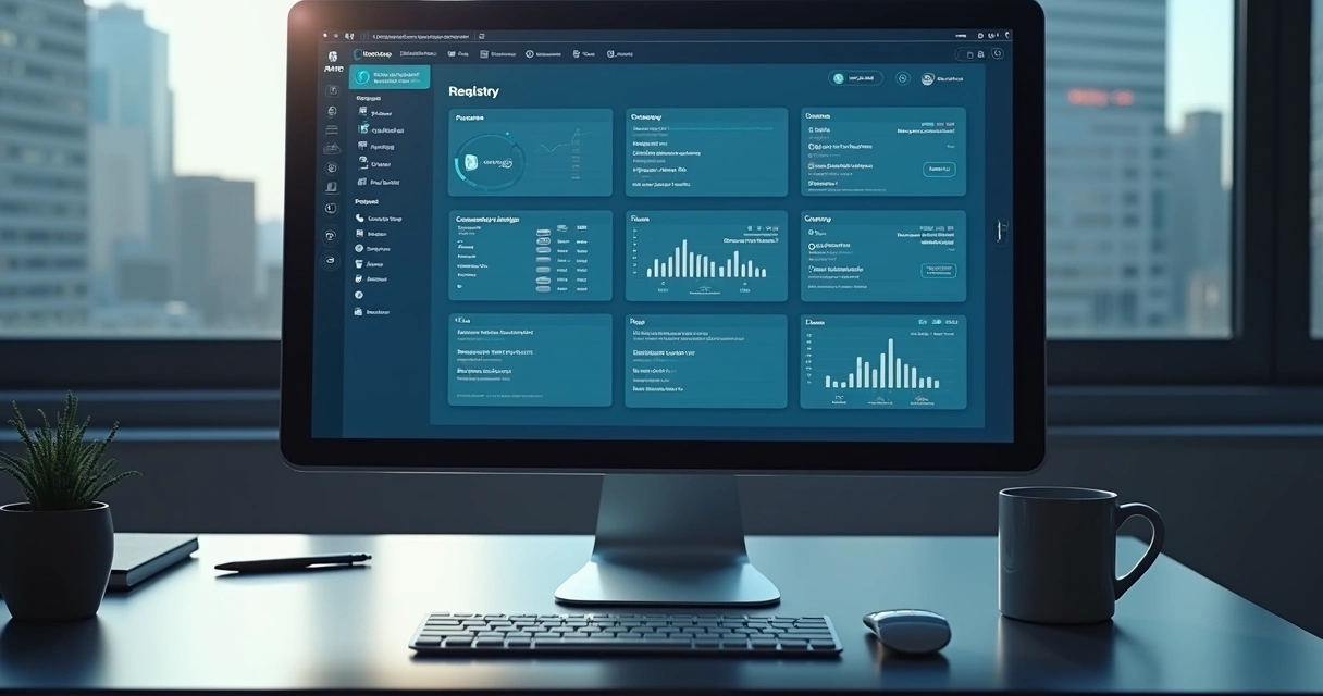 Tela de computador mostrando consulta de dados de empresa, com gráficos e dados variados na tela 