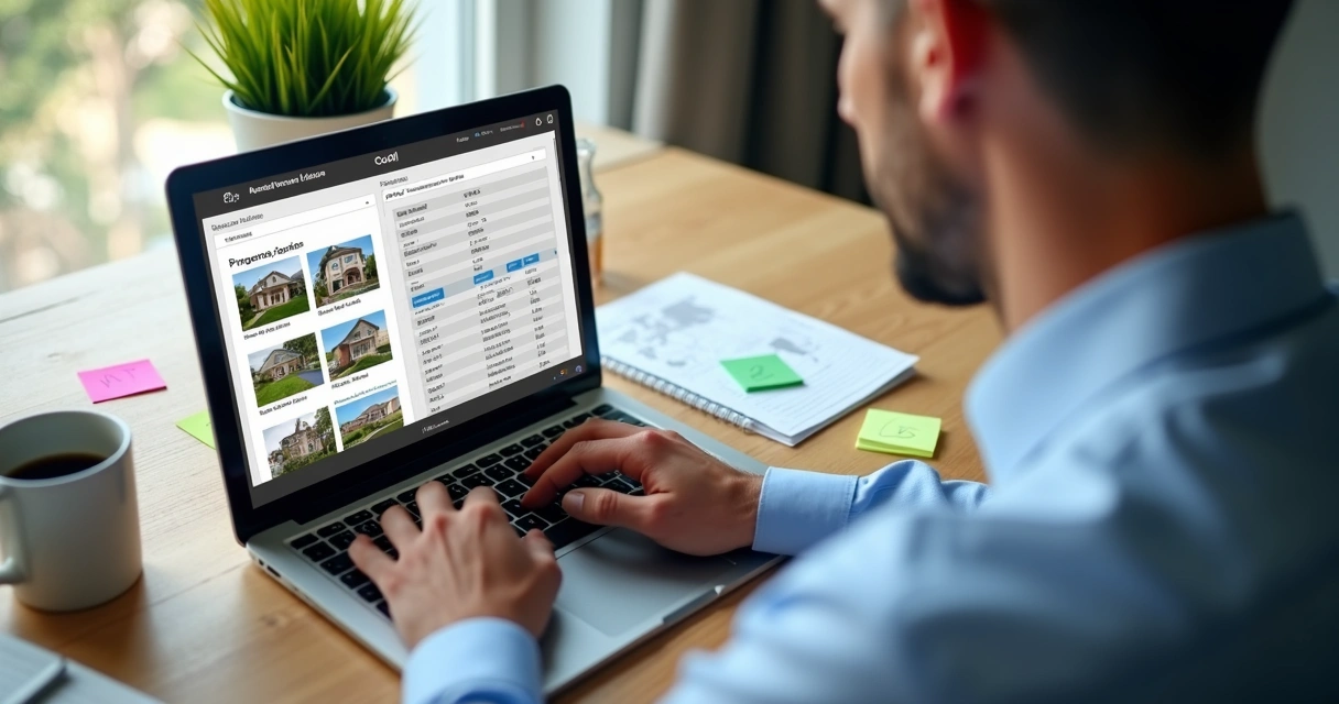 Homem usando plataforma de leilão online no notebook