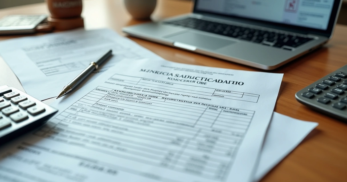 Consulta de documentos e débitos de IPTU sobre uma mesa 