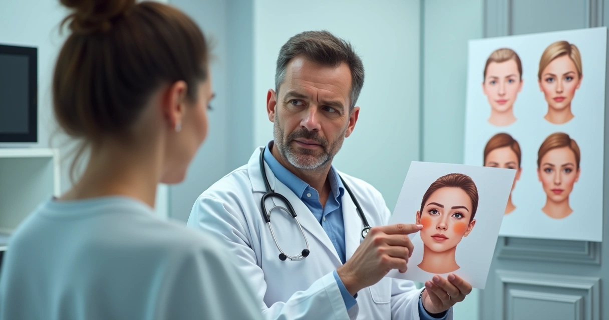 Dermatologista avaliando paciente para indicação de peeling químico. 