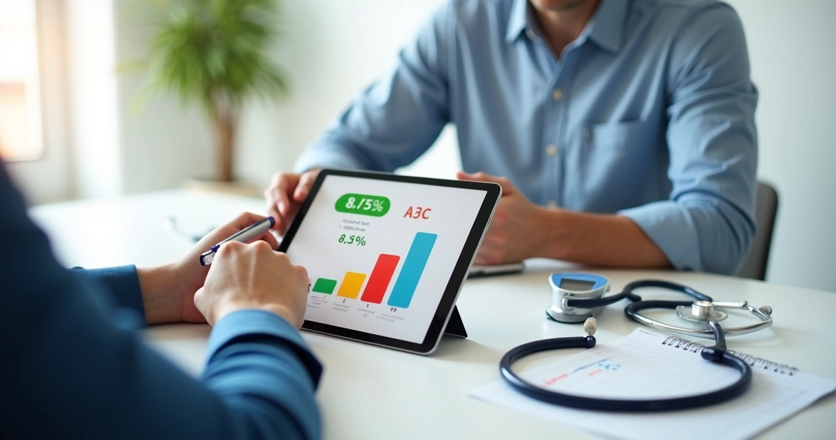 Paciente conversando com profissional de saúde sobre resultado de hemoglobina glicada 